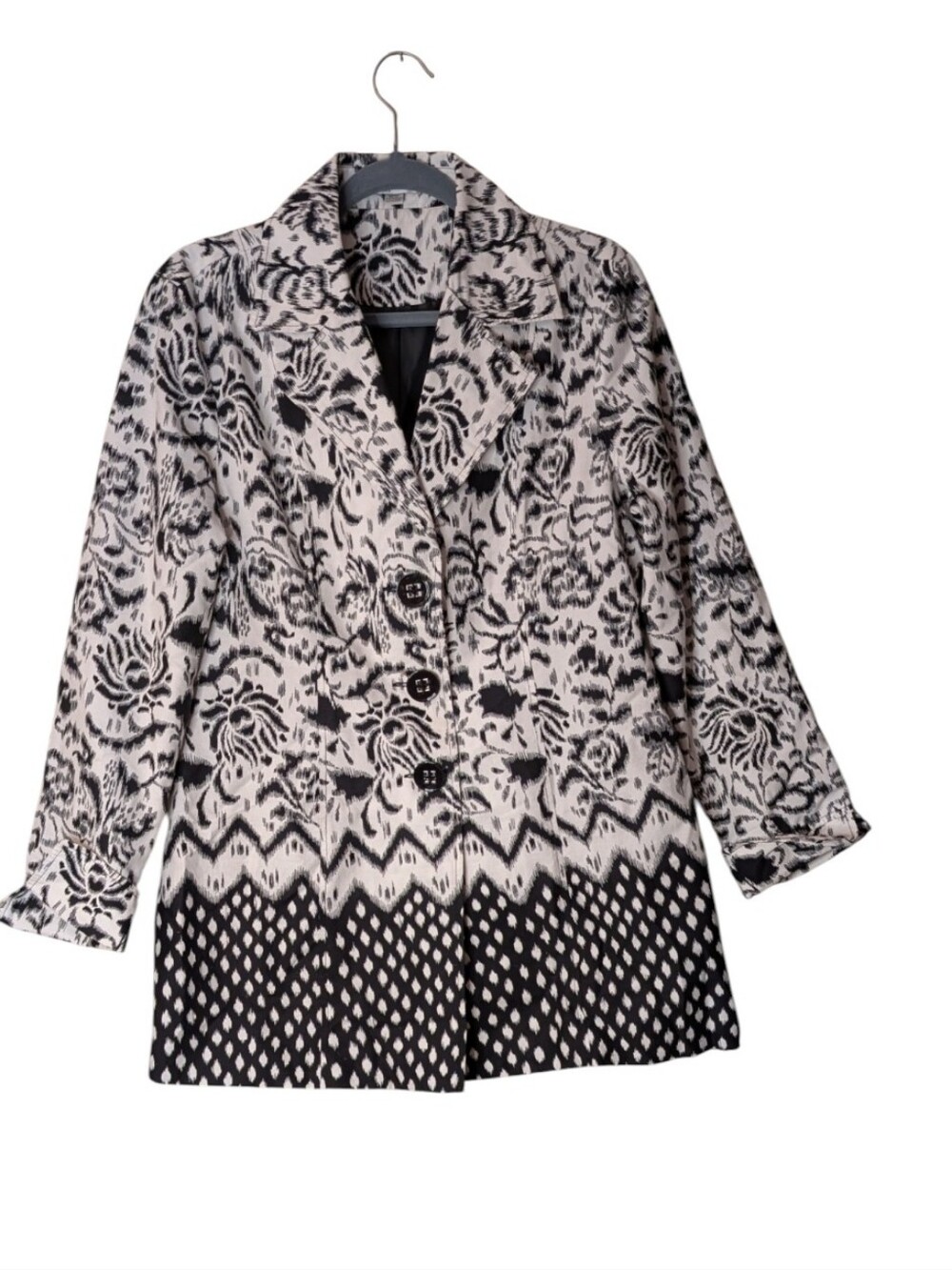 Puli Blazer Jacket Black White Mixed Media Ikat Floral Geometric size Medium